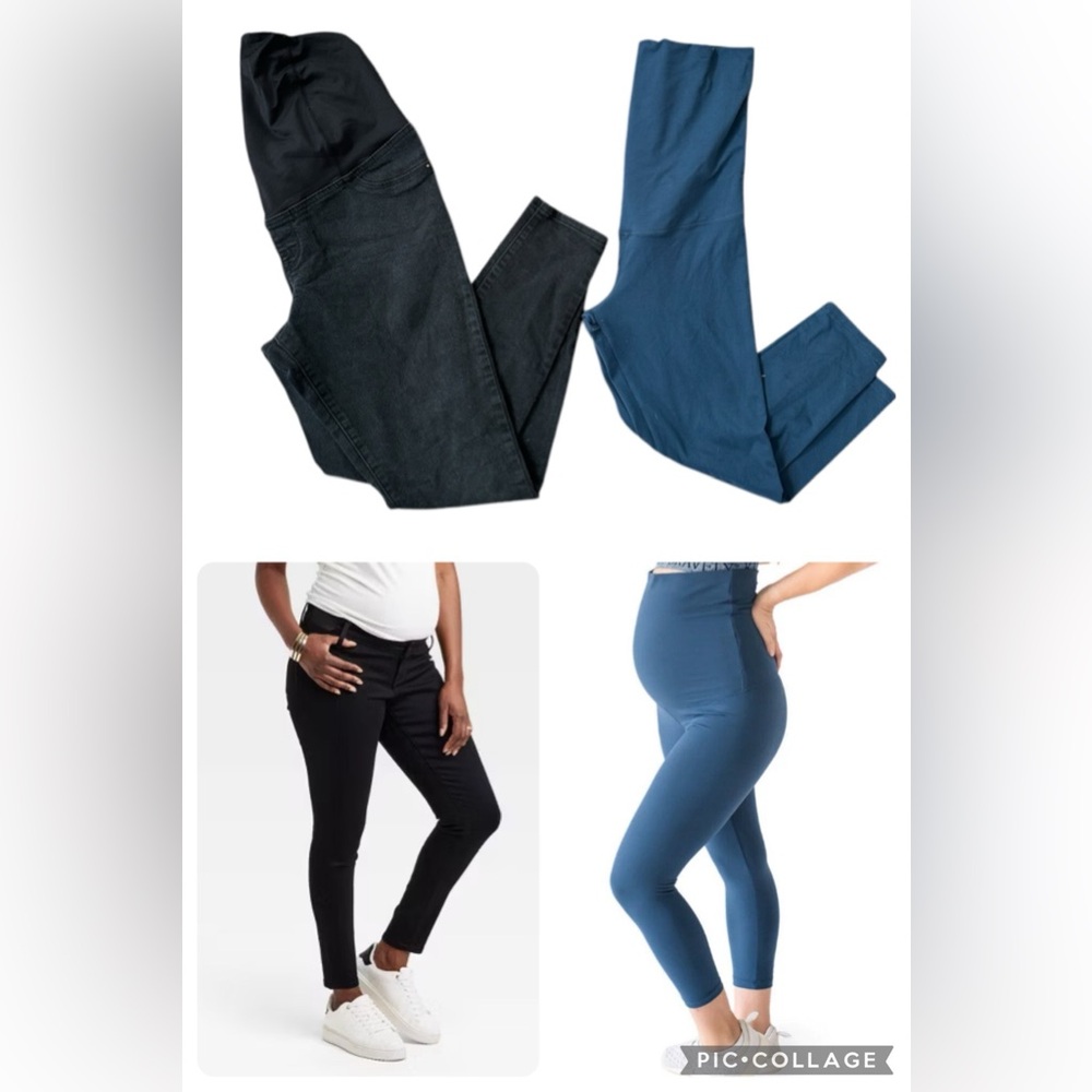 Maternity Bottoms | Med & Size 8 | Workout Leggings & Black Denim